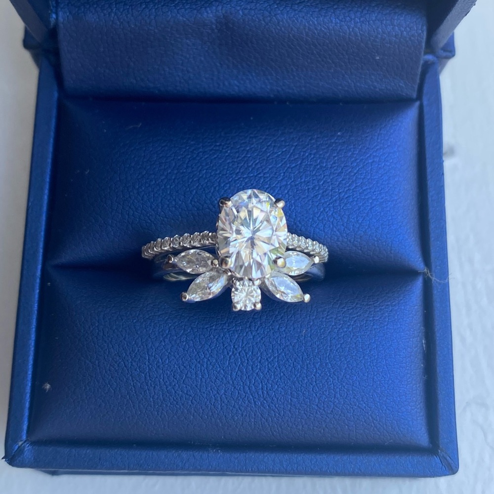 Moissanite custom wedding ring set 18k white gold 2.25Ct Size 7